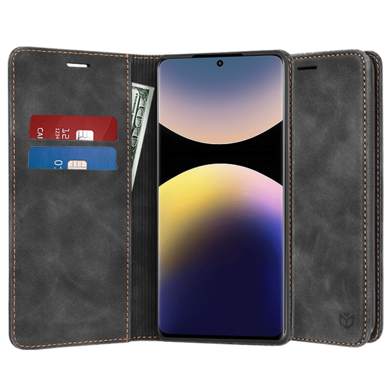 Husa piele Xiaomi Redmi Note 14 Pro 4G Techsuit Confy Cover, negru