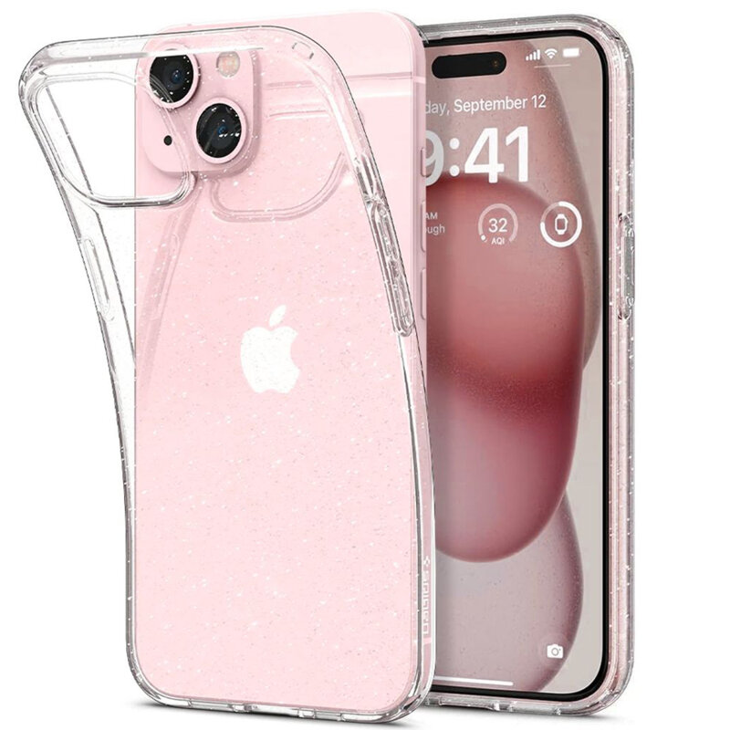 Husa iPhone 15 Spigen Liquid Crystal Glitter, Crystal Quartz