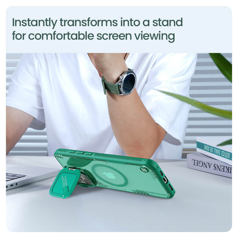 Husa iPhone 16 Plus Nillkin Iceblade Prop Magnetic, fara decupaj camera, verde