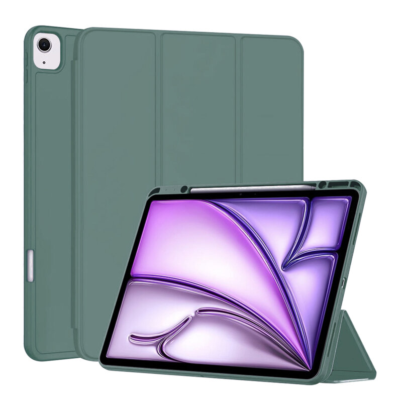 Husa iPad Air 13 (2025) Techsuit Flex Trifold Pen, verde inchis