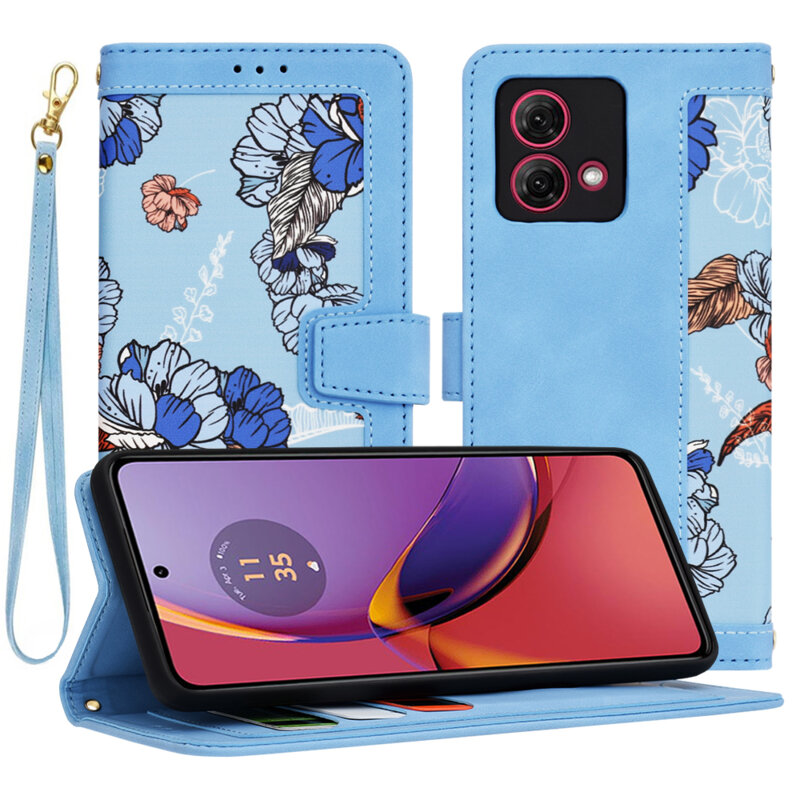 Husa personalizata fete Motorola Moto G84 Techsuit FlipCraft, bleu
