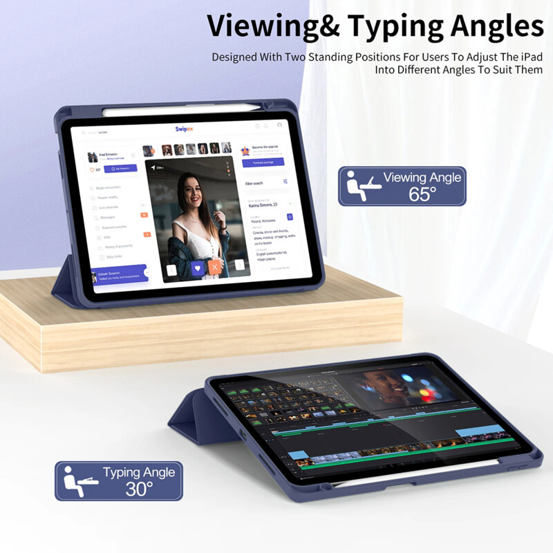 Husa iPad Air 11 (2025) Techsuit Flex Trifold Pen, bleumarin