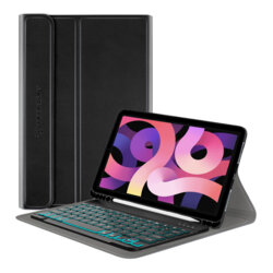 Husa iPad Air 11 (2025) cu tastatura magnetica wireless RGB/pencil holder Techsuit CozyTab, negru
