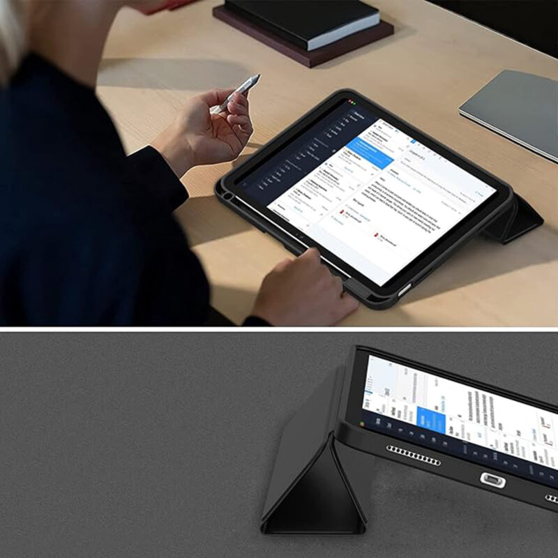 Husa iPad 11 (2025) Techsuit Flex Trifold Pen, bleumarin