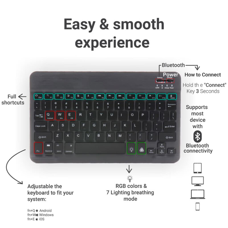 Mini tastatura wireless cu lumini RGB Techsuit WK1, negru