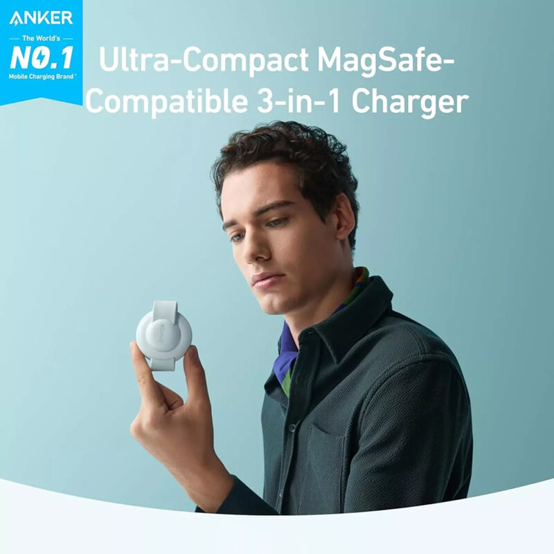 Incarcator wireless iPhone 3in1 Anker MagGo, pliabil, 15W, verde