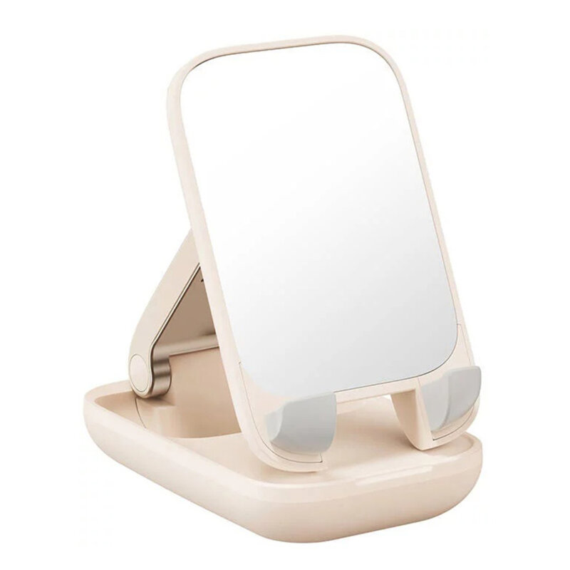 Suport telefon birou cu oglinda Baseus Seashell, bej, B10551501411-00