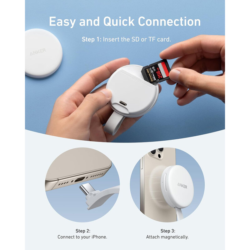 Cititor card SD portabil, adaptor USB-C Anker MagGo, A83D1G21