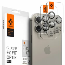 [Pachet 2x] Folie sticla camera iPhone 16 Pro Max Spigen Glas.tR Optik EZ Fit Pro, bej