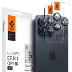 [Pachet 2x] Folie sticla camera iPhone 16 Pro Max Spigen Glas.tR Optik EZ Fit Pro, albastru