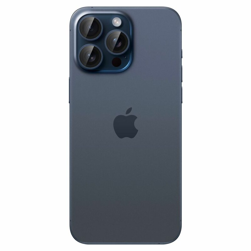 [Pachet 2x] Folie sticla camera iPhone 16 Pro Max Spigen Glas.tR Optik EZ Fit Pro, albastru