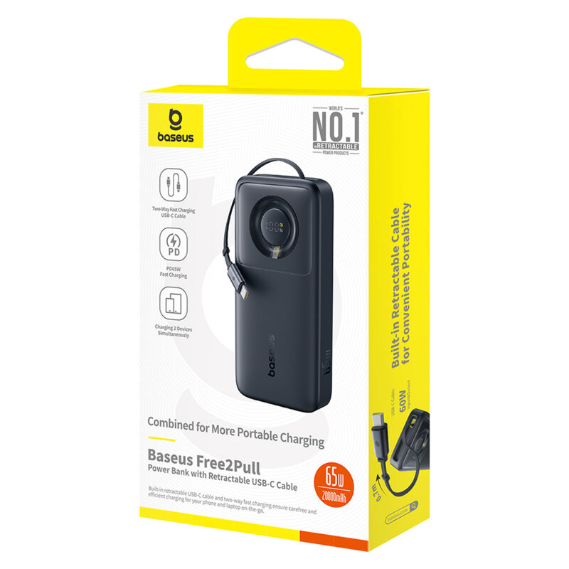 Baterie externa 20000mAh Free2Pull Baseus, 65W, negru, P10073700123-00