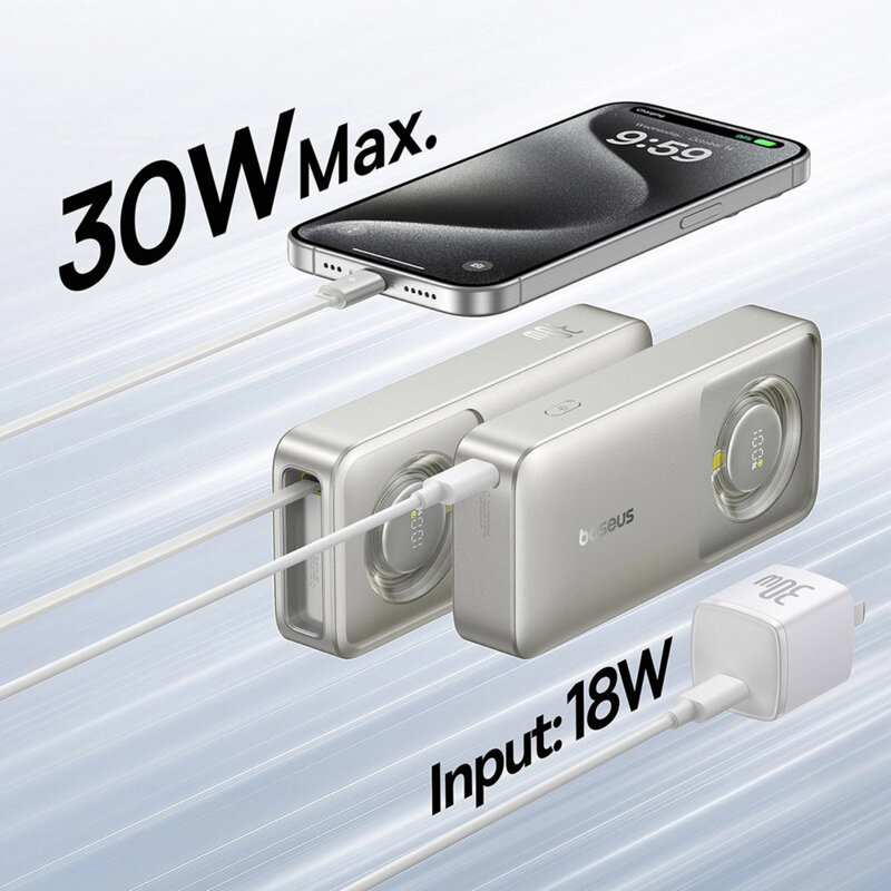 Baterie externa 10000mAh Free2Pull Baseus, 30W, gri, P10073701843-00