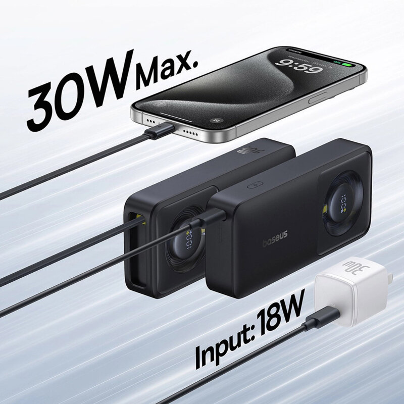 Baterie externa 10000mAh Free2Pull Baseus, 30W, negru, P10073701123-00