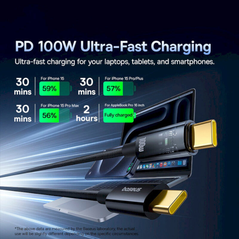 Cablu incarcare Type-C 100W Baseus Explorer, 1m, negru, P10319703111-00