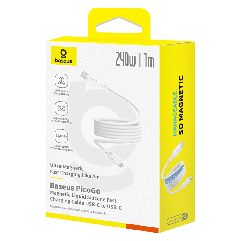 Cablu incarcare magnetic 240W Baseus PicoGo, 1m, alb, P10376800211-00