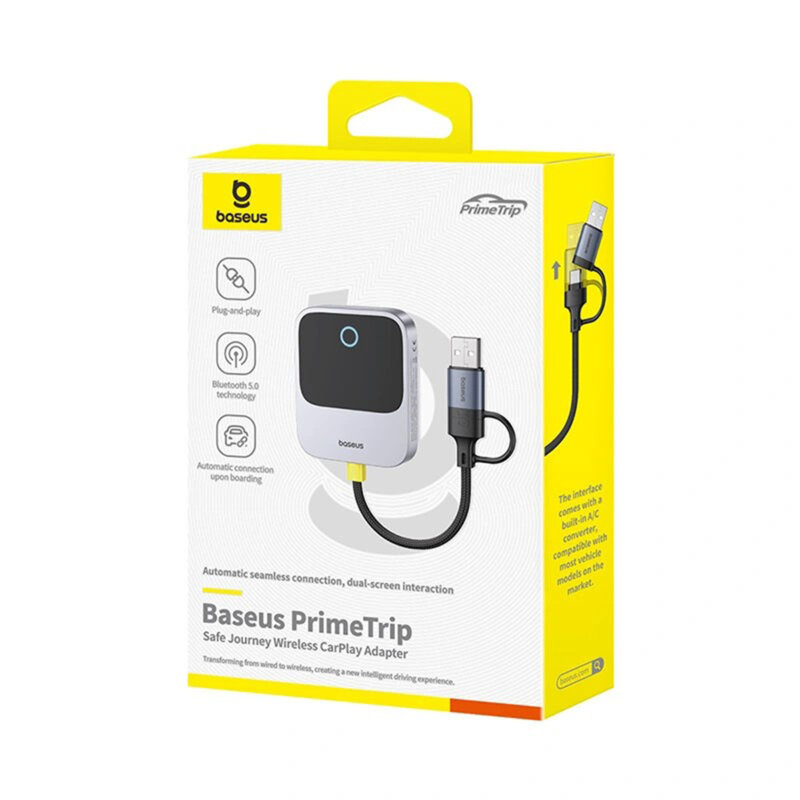 Adaptor wireless CarPlay pentru iPhone Baseus Safe Journey, gri