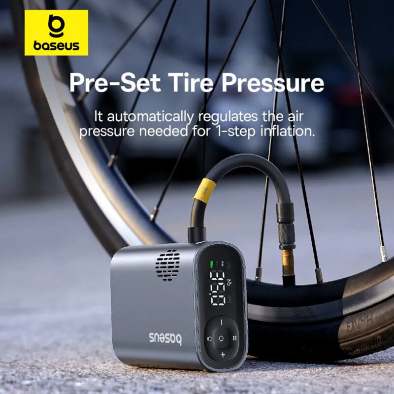 Compresor bicicleta portabil cu afisaj digital Baseus, negru