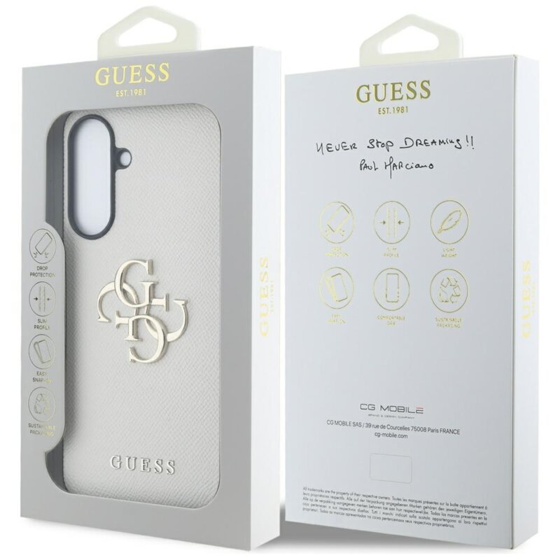 Husa originala Guess Samsung Galaxy A56 5G Hardcase 4G Grained Big and Classic Logo, bej, GUHCSA56PGT4MBE