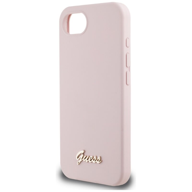 Husa Guess iPhone 16e Silicone Script Metal Logo, roz, GUHMPSE4SMBSLP