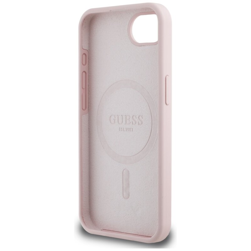 Husa Guess iPhone 16e Silicone Script Metal Logo, roz, GUHMPSE4SMBSLP