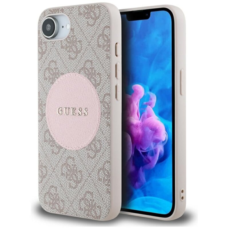 Husa iPhone 16e Guess 4G Circle Classic Logo MagSafe, roz, GUHMPSE4P4PGRSGP