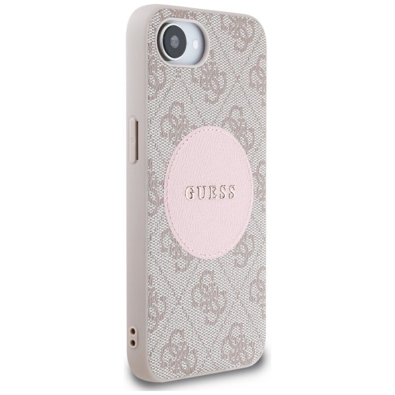 Husa iPhone 16e Guess 4G Circle Classic Logo MagSafe, roz, GUHMPSE4P4PGRSGP