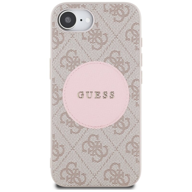 Husa iPhone 16e Guess 4G Circle Classic Logo MagSafe, roz, GUHMPSE4P4PGRSGP