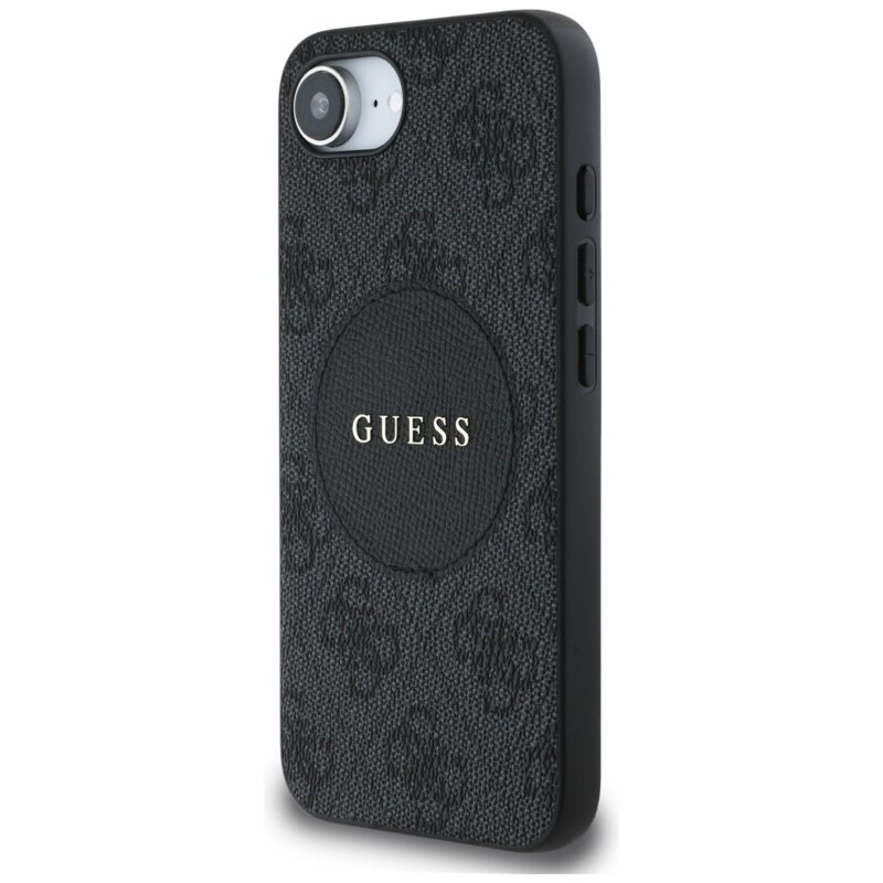 Husa iPhone 16e Guess 4G Circle Classic Logo MagSafe, negru, GUHMPSE4P4PGRSGK