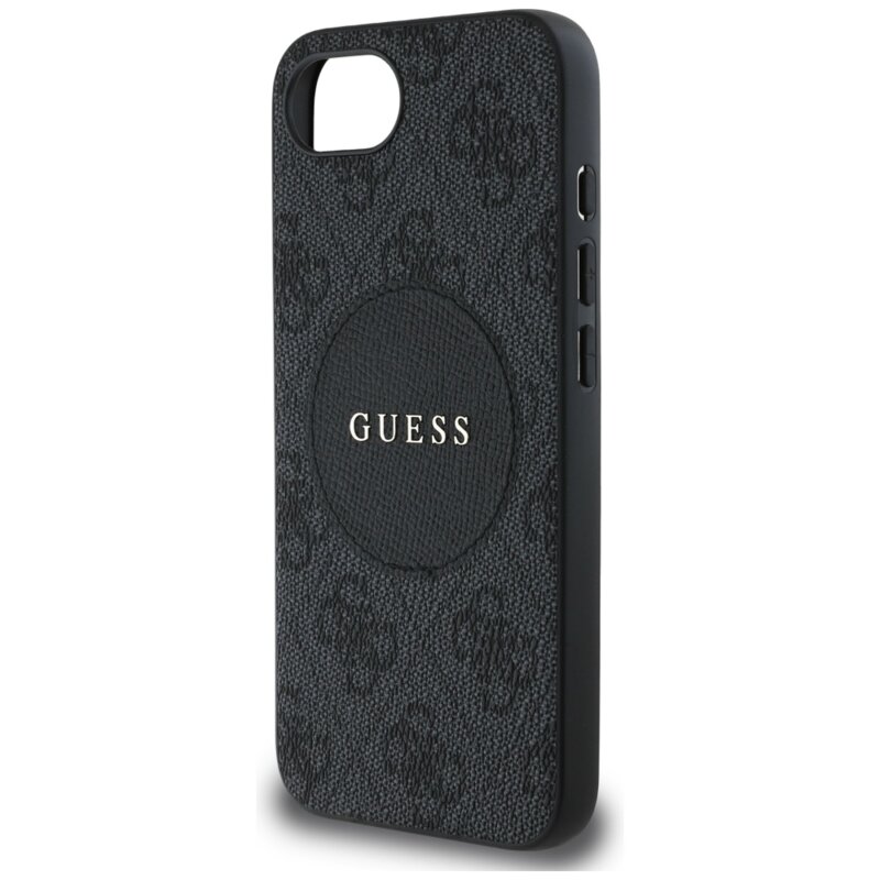 Husa iPhone 16e Guess 4G Circle Classic Logo MagSafe, negru, GUHMPSE4P4PGRSGK