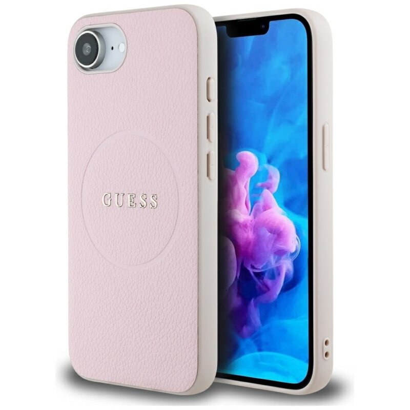 Husa iPhone 16e Guess Grained Gold Ring MagSafe, roz, GUHMPSE4PGHSMMP