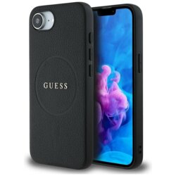 Husa iPhone 16e Guess Grained Gold Ring MagSafe, negru, GUHMPSE4PGHSMMK