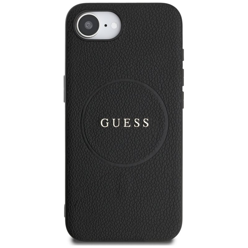 Husa iPhone 16e Guess Grained Gold Ring MagSafe, negru, GUHMPSE4PGHSMMK
