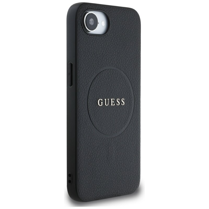 Husa iPhone 16e Guess Grained Gold Ring MagSafe, negru, GUHMPSE4PGHSMMK