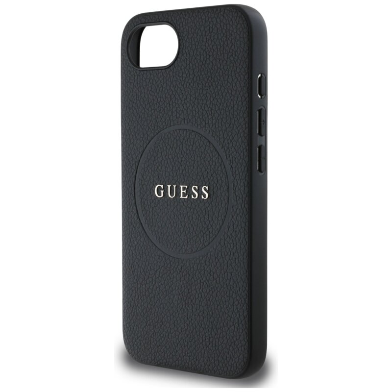 Husa iPhone 16e Guess Grained Gold Ring MagSafe, negru, GUHMPSE4PGHSMMK