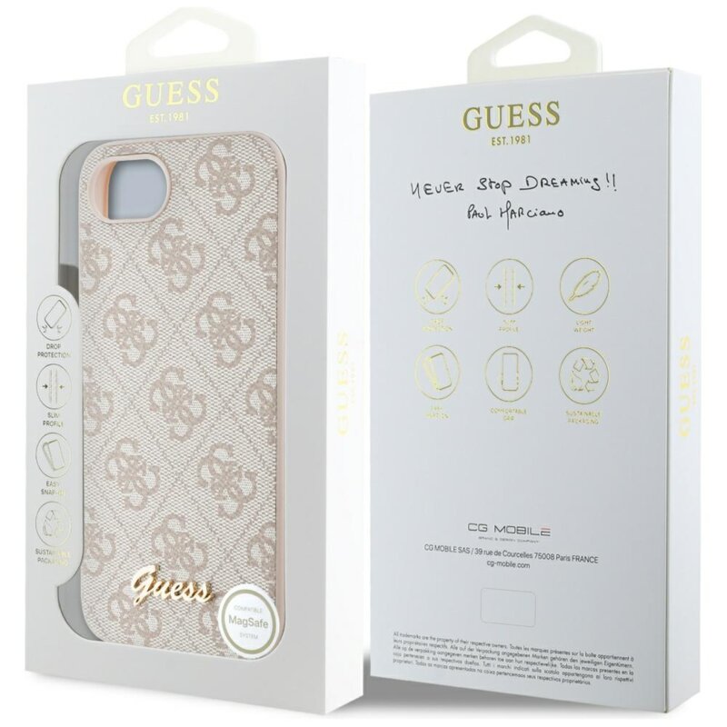 Husa originala Guess iPhone 16e Hardcase 4G Script Logo, roz, GUHMPSE4HG4SHP