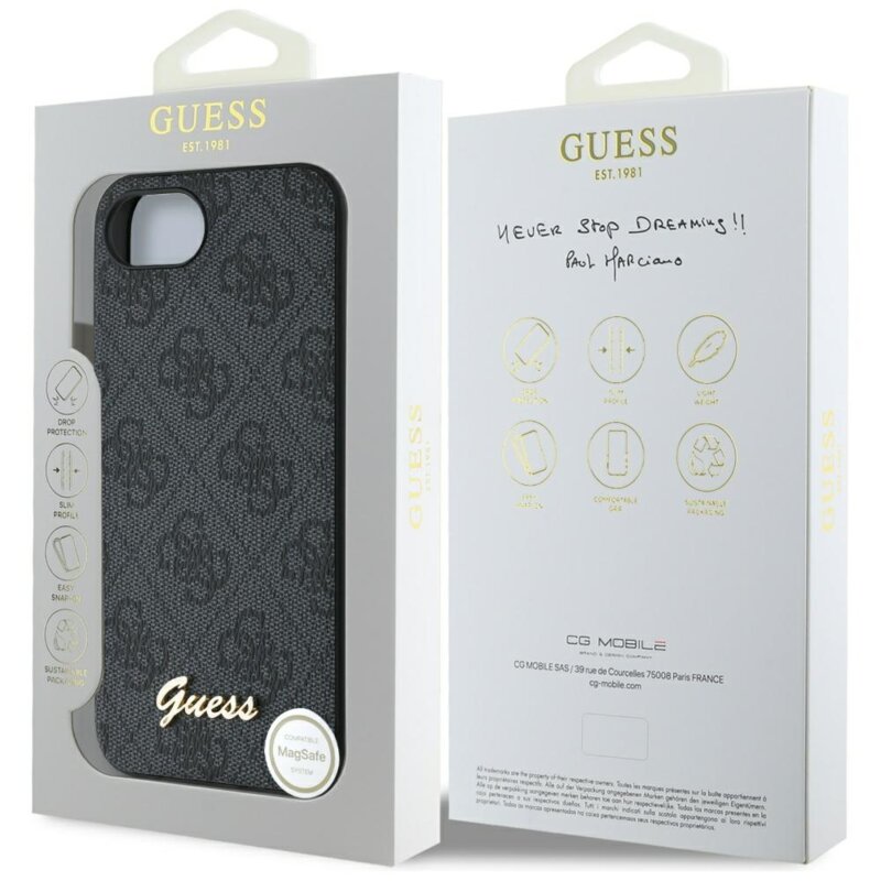 Husa originala Guess iPhone 16e Hardcase 4G Script Logo, negru, GUHMPSE4HG4SHK