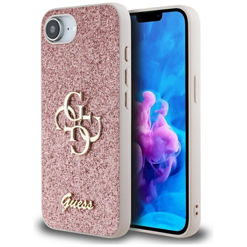 Husa Guess Glitter Fixed Big 4G iPhone 16e cu sclipici, roz, GUHCPSE4HG4SGP