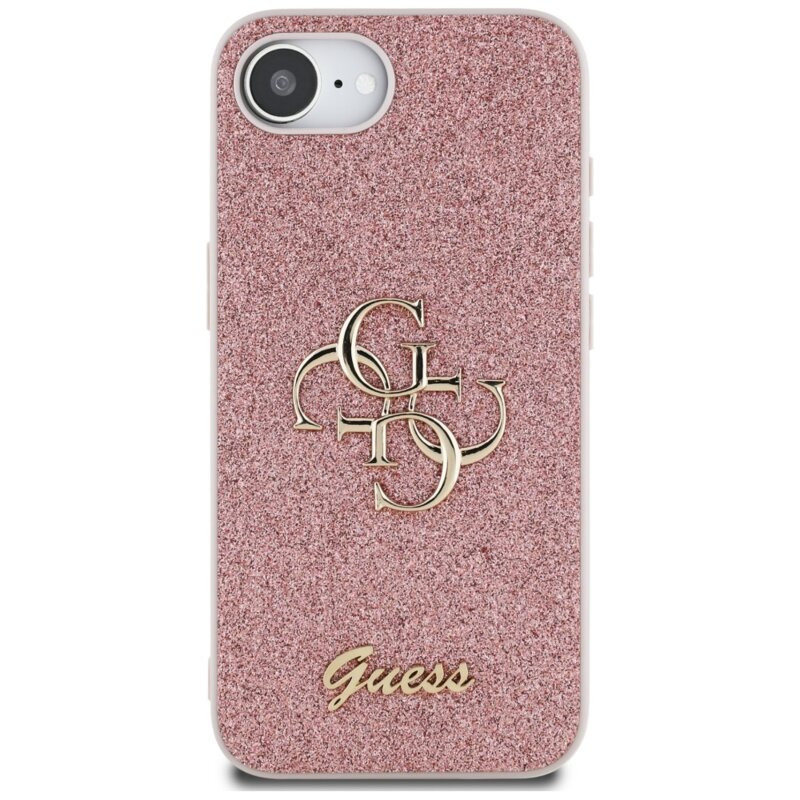 Husa Guess Glitter Fixed Big 4G iPhone 16e cu sclipici, roz, GUHCPSE4HG4SGP