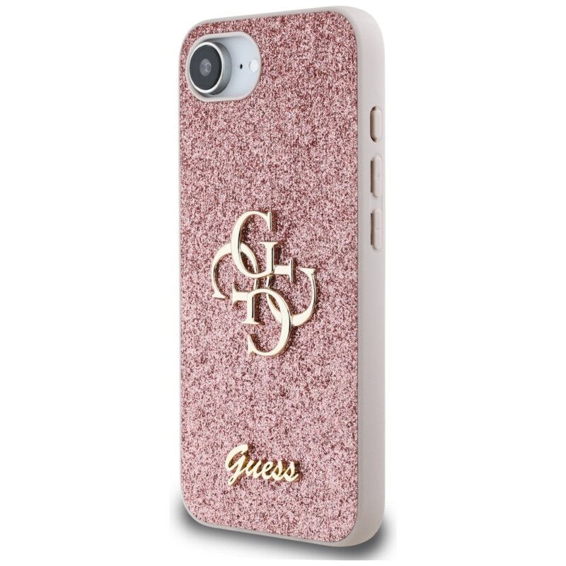 Husa Guess Glitter Fixed Big 4G iPhone 16e cu sclipici, roz, GUHCPSE4HG4SGP
