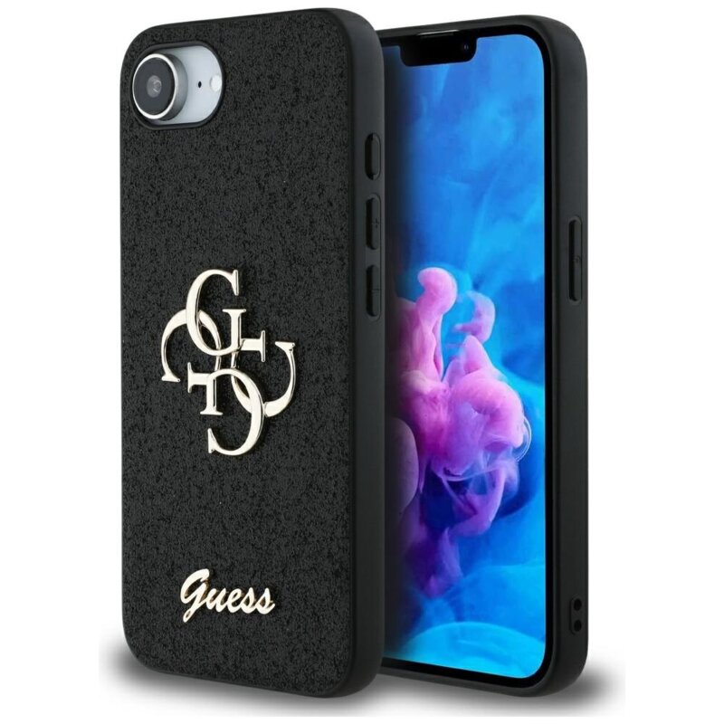 Husa Guess Glitter Fixed Big 4G iPhone 16e cu sclipici, negru, GUHCPSE4HG4SGK