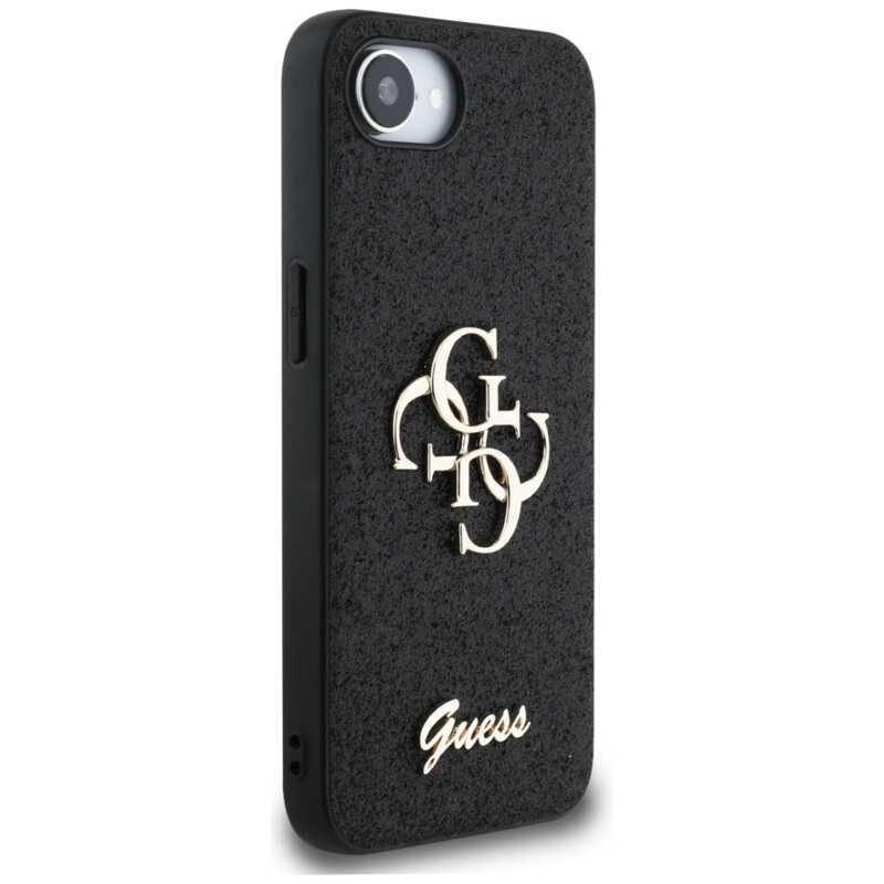 Husa Guess Glitter Fixed Big 4G iPhone 16e cu sclipici, negru, GUHCPSE4HG4SGK