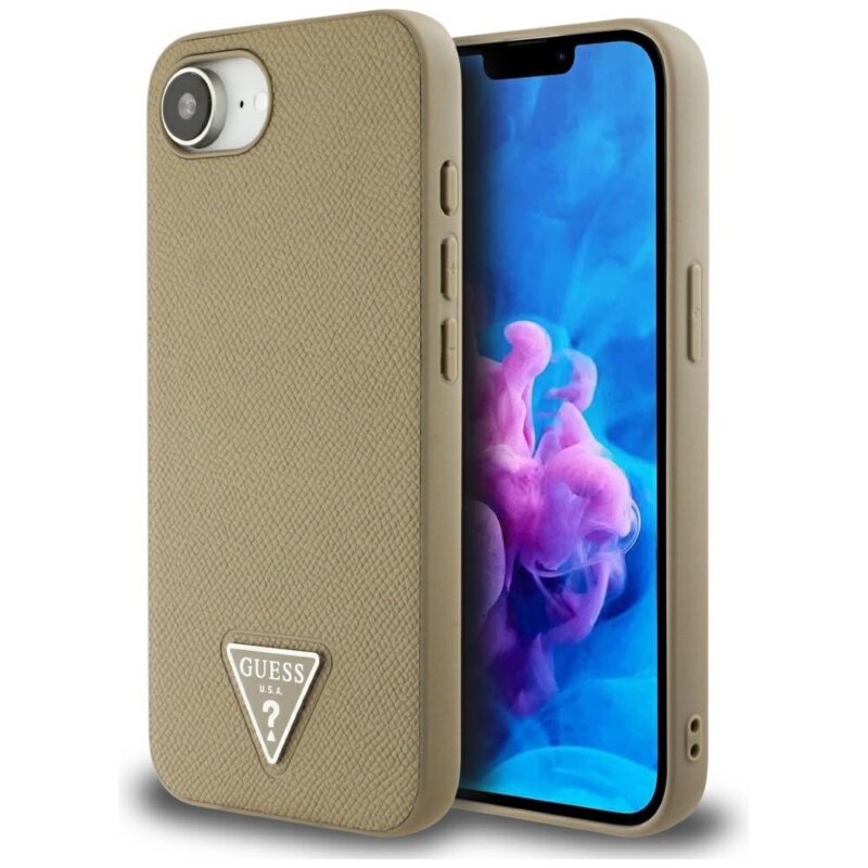 Husa originala Guess iPhone 16e Grained PU Triangle Logo MagSafe, maro, GUHMPSE4PGTSPSW