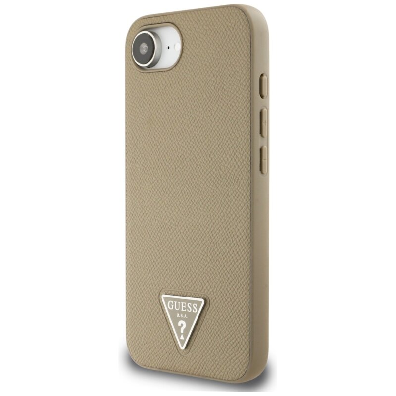 Husa originala Guess iPhone 16e Grained PU Triangle Logo MagSafe, maro, GUHMPSE4PGTSPSW