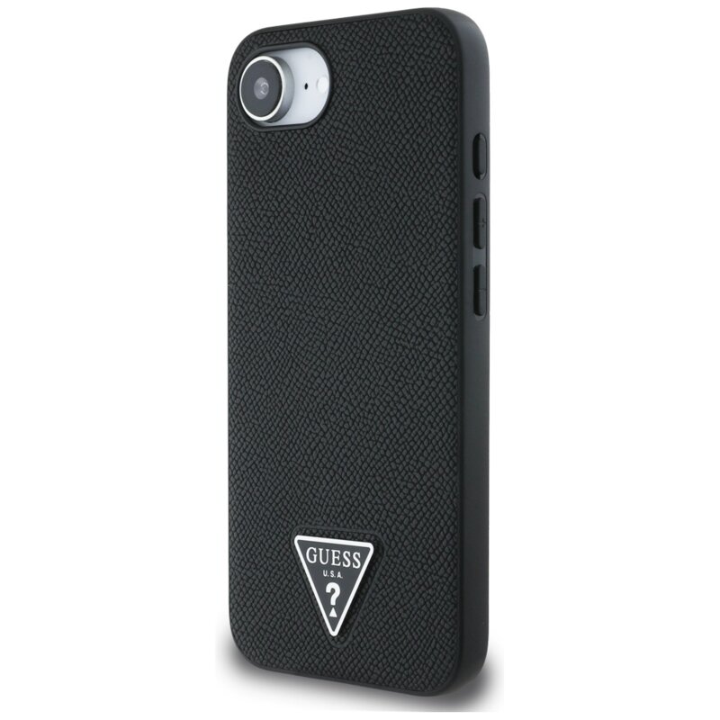Husa originala Guess iPhone 16e Grained PU Triangle Logo MagSafe, negru, GUHMPSE4PGTSPSK