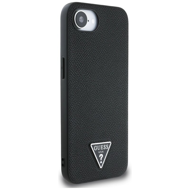 Husa originala Guess iPhone 16e Grained PU Triangle Logo MagSafe, negru, GUHMPSE4PGTSPSK
