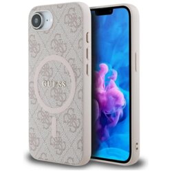 Husa iPhone 16e Guess 4G Ring Classic Logo MagSafe, roz, GUHMPSE4G4GFRP