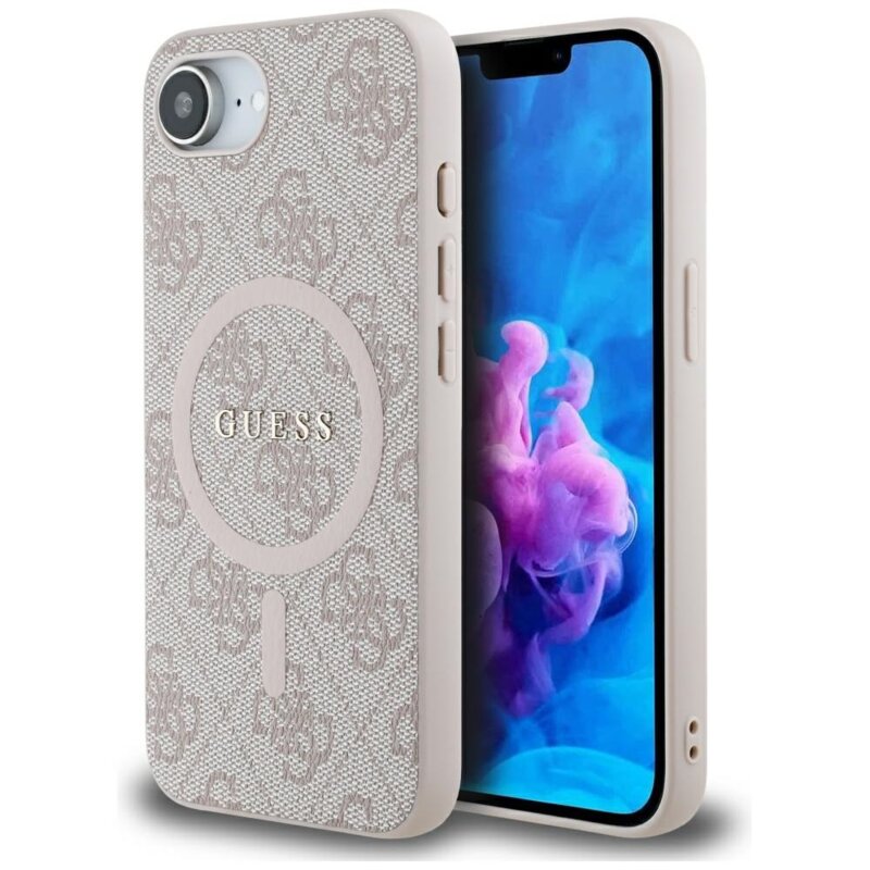 Husa iPhone 16e Guess 4G Ring Classic Logo MagSafe, roz, GUHMPSE4G4GFRP