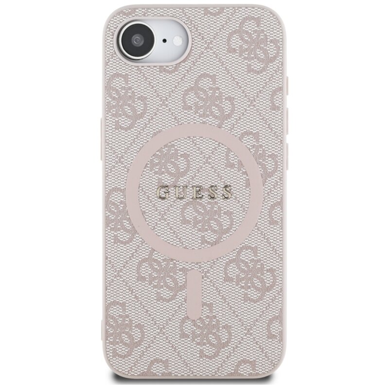 Husa iPhone 16e Guess 4G Ring Classic Logo MagSafe, roz, GUHMPSE4G4GFRP