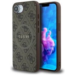 Husa iPhone 16e Guess 4G Ring Classic Logo MagSafe, maro, GUHMPSE4G4GFRW
